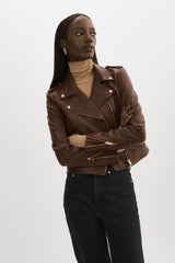 Donna Iconic Leather Biker Jacket - Chocolate