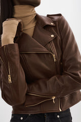 Donna Iconic Leather Biker Jacket - Chocolate