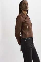 Donna Iconic Leather Biker Jacket - Chocolate