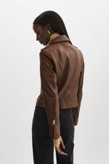 Donna Iconic Leather Biker Jacket - Chocolate