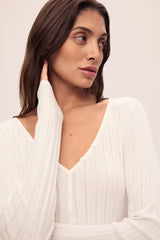 Eberjey Pointelle V-Neck Henley - Ivory