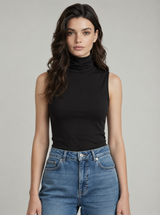 Soft Touch Sleeveless Turtleneck - Noir