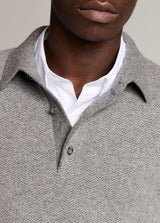 Dbl Knit Herringbone Long Sleeve Polo
