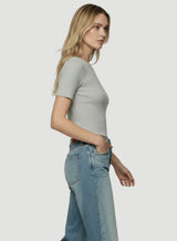 100% Machine Washable Cashmere Short Sleeve Crewneck T-Shirt - Brume Chine