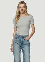 100% Machine Washable Cashmere Short Sleeve Crewneck T-Shirt - Brume Chine