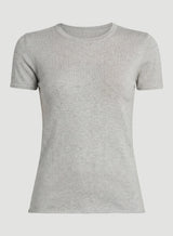 100% Machine Washable Cashmere Short Sleeve Crewneck T-Shirt - Brume Chine