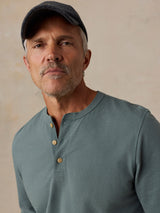 Faherty Long Sleeve Waffle Henley - Forest Pine
