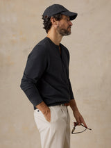 Faherty Long Sleeve Waffle Henley - Ridge Black