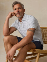 Faherty Short Sleeve Movement Pique Polo - Ivory Blue Moonlight