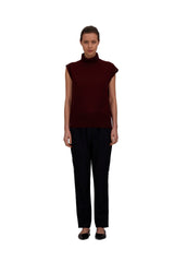 Merino Wool Sleeveless Turtle - Bordeaux