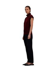 Merino Wool Sleeveless Turtle - Bordeaux