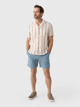 Faherty Short Sleeve Palma Linen Camp Shirt - Island Brown Stripe