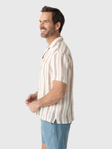 Faherty Short Sleeve Palma Linen Camp Shirt - Island Brown Stripe