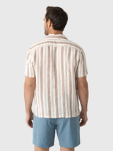 Faherty Short Sleeve Palma Linen Camp Shirt - Island Brown Stripe