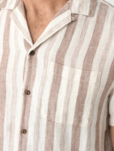 Faherty Short Sleeve Palma Linen Camp Shirt - Island Brown Stripe