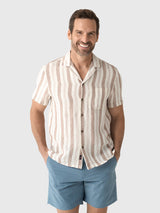 Faherty Short Sleeve Palma Linen Camp Shirt - Island Brown Stripe