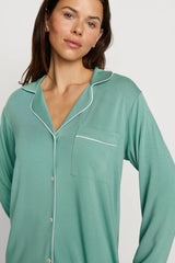 Eberjey Gisele Long PJ Set - Seagrass/White