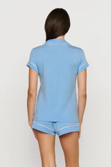 Eberjey Gisele Shortie PJ Set - Summer Blue/White