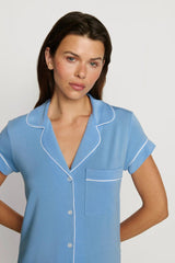 Eberjey Gisele Shortie PJ Set - Summer Blue/White