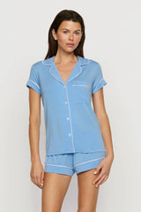 Eberjey Gisele Shortie PJ Set - Summer Blue/White