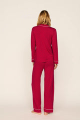 Eberjey Gisele Printed Long PJ Set - Hollyberry Holly Red/Ivory
