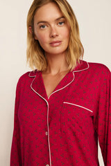 Eberjey Gisele Printed Long PJ Set - Hollyberry Holly Red/Ivory
