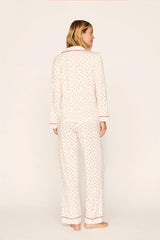 Eberjey Gisele Printed Long PJ Set - Mini Bow Ivory/Holly Red