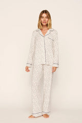 Eberjey Gisele Printed Long PJ Set - On The Slopes Ivory/Navy