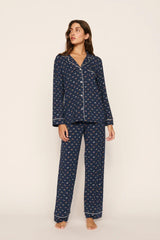 Eberjey Gisele Printed Long PJ Set - Santa Paws Navy/Ivory