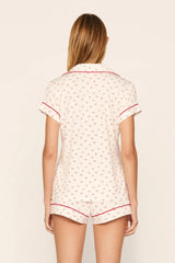 Eberjey Gisele Printed Shortie PJ Set - Mini Bow Ivory/Holly Red