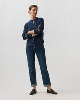 Romy Embroidered Cardigan - Navy Donegal