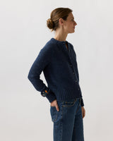 Romy Embroidered Cardigan - Navy Donegal
