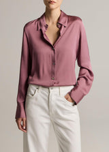Silk-Blend Slim Button-Front Blouse - Dusty Peony