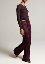 Vince Satin Mid-Rise Drawstring Pant - Blackberry