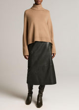Wool-Cashmere Side-Slit Turtleneck Sweater - Camel