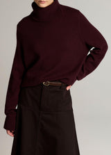 Wool-Cashmere Side-Slit Turtleneck Sweater - Plum