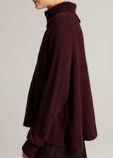 Wool-Cashmere Side-Slit Turtleneck Sweater - Plum
