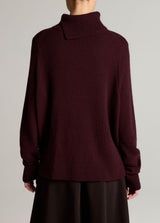Wool-Cashmere Side-Slit Turtleneck Sweater - Plum