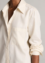 Striped Twill Button-Front Shirt - Cream/Brown