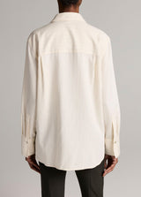 Striped Twill Button-Front Shirt - Cream/Brown