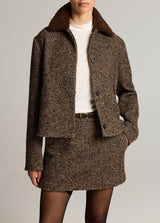 Contrast-Collar Boucle Jacket - Burnt Walnut Boucle