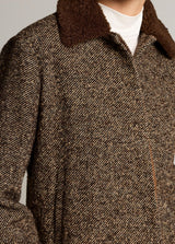 Contrast-Collar Boucle Jacket - Burnt Walnut Boucle