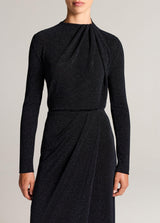 Metallic Jersey Twist-Neck Long-Sleeve Top - Oak Hall