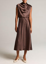 Draped Satin Cowl-Neck Dress - Oak Hall