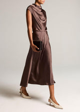 Draped Satin Cowl-Neck Dress - Oak Hall