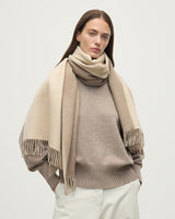Contrast Reversible Natural Cashmere Stole - Natural
