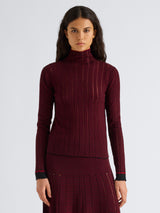 Stina Turtleneck in Ladder Stripe - Black/Wine