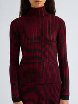 Stina Turtleneck in Ladder Stripe - Black/Wine