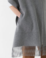 Cashmere Double Face Hooded Poncho - Nickel Melange