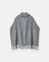 Cashmere Double Face Hooded Poncho - Nickel Melange